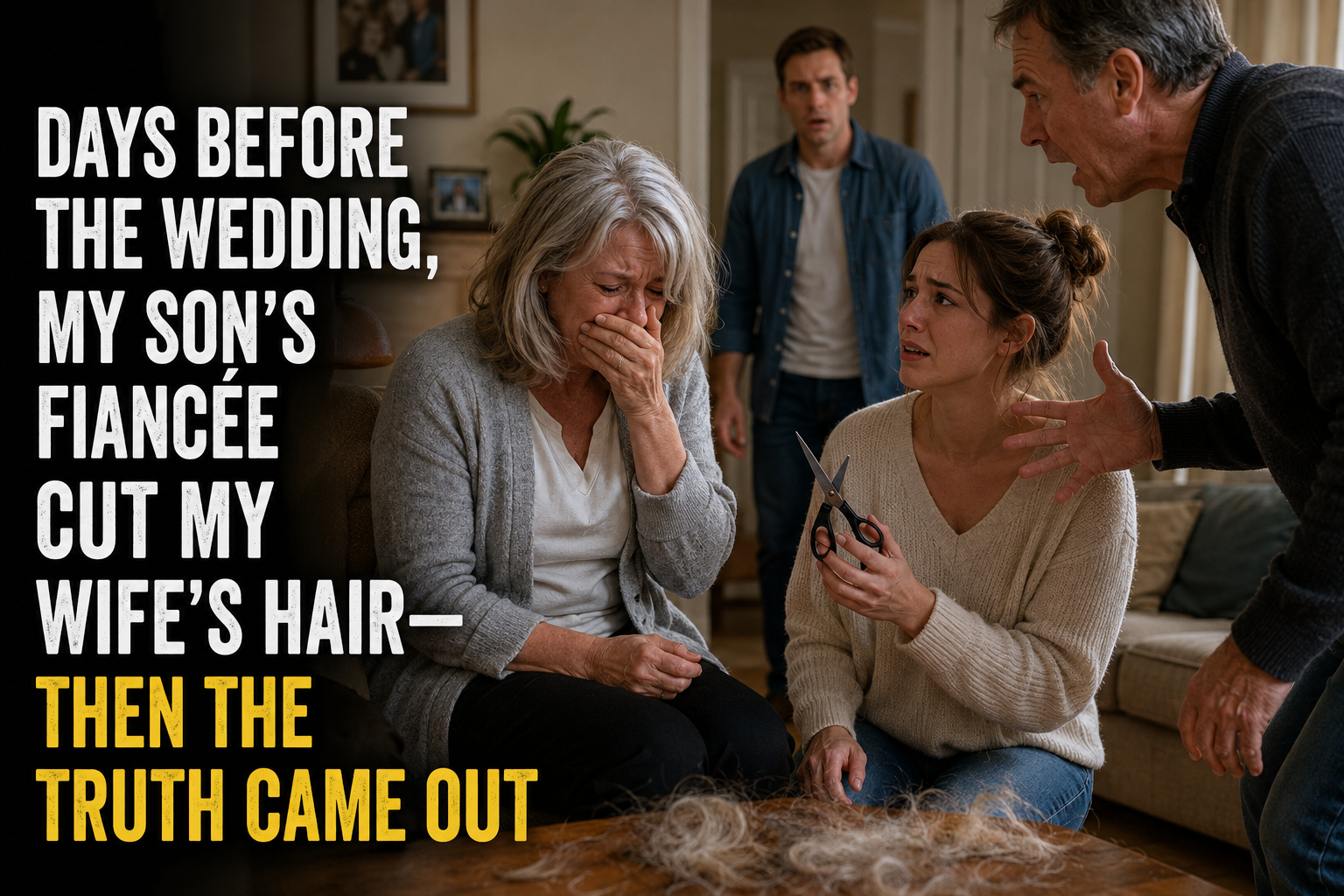 Days before the wedding, a shocked husband finds his wife crying after her future daughter-in-law cuts her hair, before learning the heartbreaking truth.