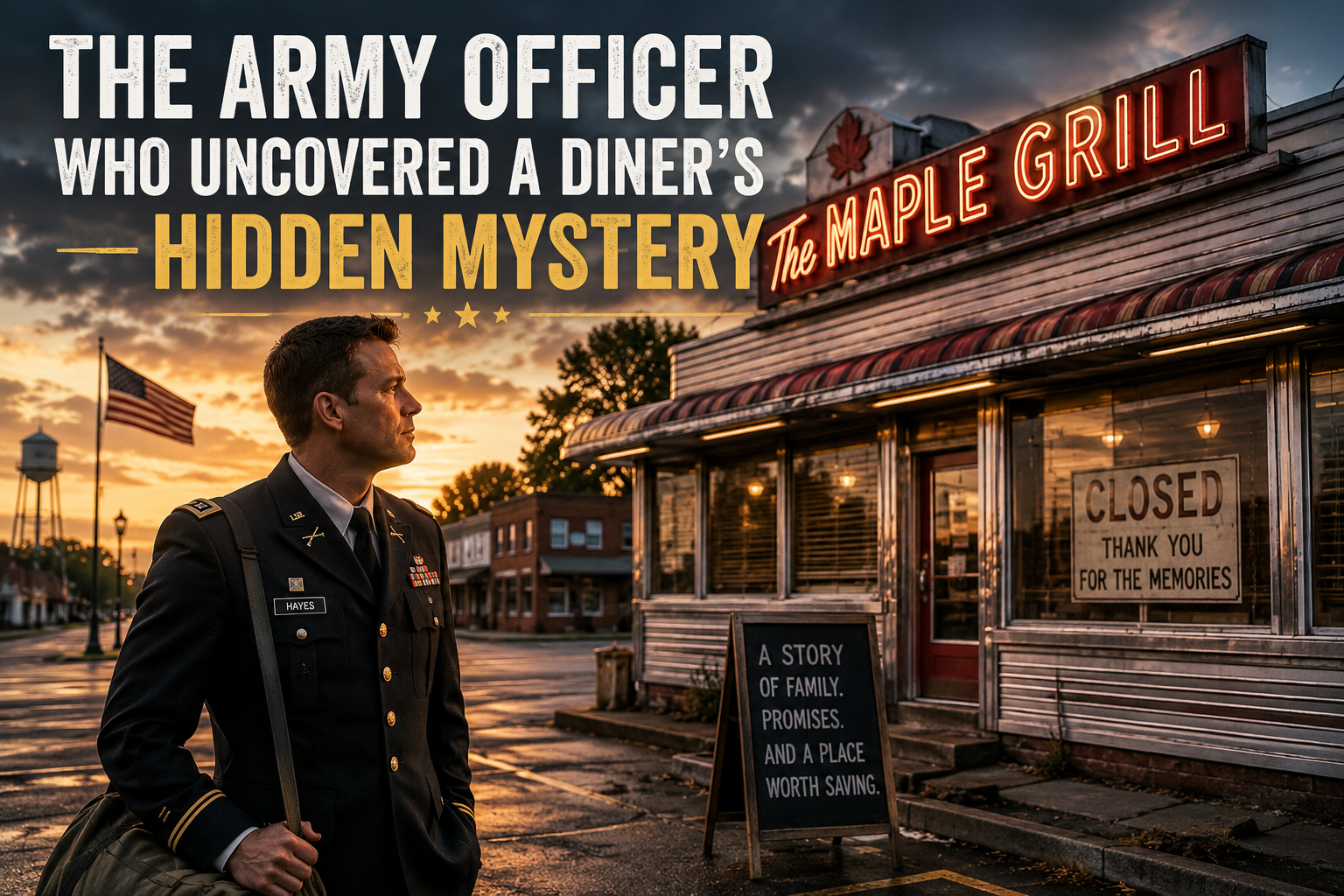 Army officer returning home to investigate a closed small-town diner